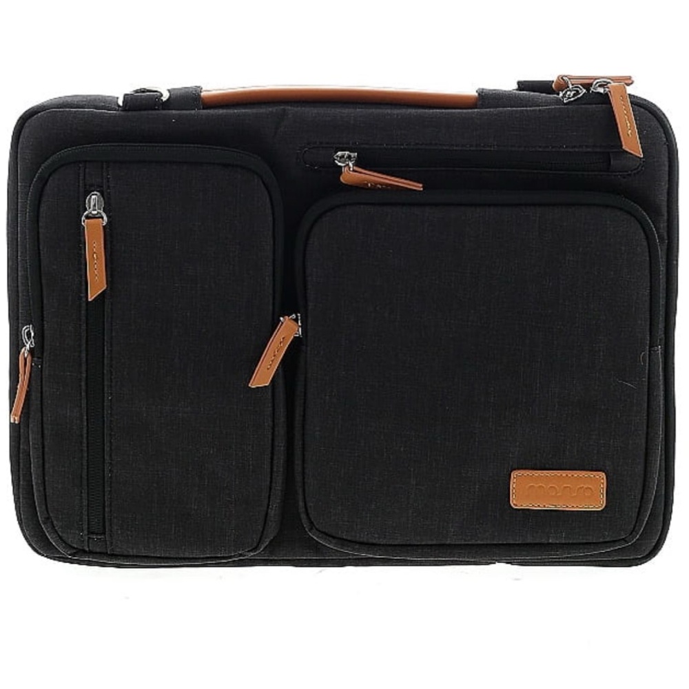 Mosiso, Black Laptop Bag with Tan Accents, with pockets and shoulder strap